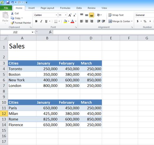 Navigation shortcuts in Microsoft Excel showing Excel worksheet.