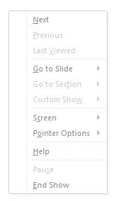 Drop down slide show menu in PowerPoint show.