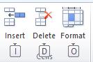 Cells group in the Ribbon in Excel 2010 with labels or bades.