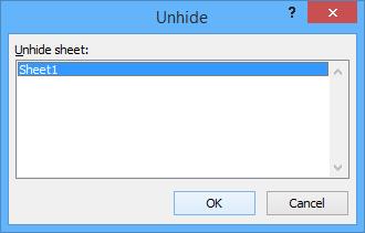 Unhide worksheet dialog box in Excel.