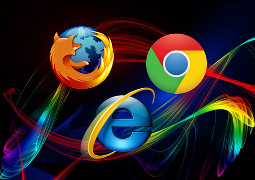 Firefox, Chrome and Internet Explorer browser icons.