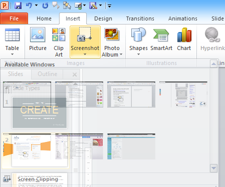 Screenshot command in PowerPoint or Word.