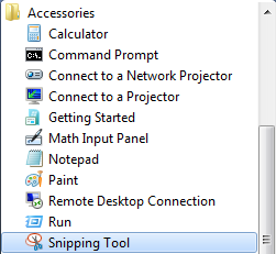 Opening Snipping Tool in Windows 7.