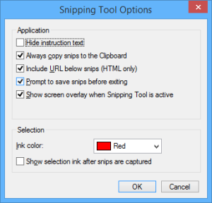 Snipping Tool Options dialog box.