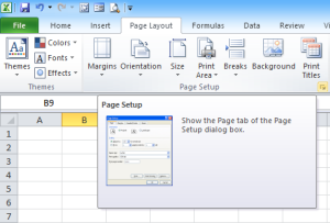 Page Setup dialog box launcher on Ribbon in Excel.