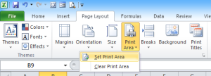 Set Print Area button on Ribbon in Microsoft Excel.