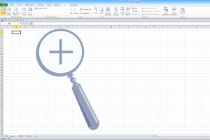 Excel shortcuts to zoom in and out in worksheets represented by a magnifying glass.