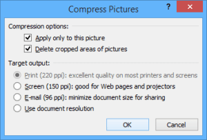 Microsoft Word dialog box to compress pictures.