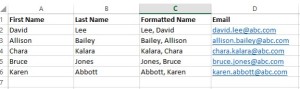 Use Flash Fill in Excel to combine first and last names.