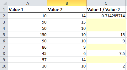 Sample data with blanks highlighted using conditional formatting in Excel.