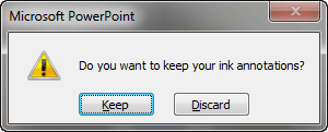 Prompt to save ink annotations in PowerPoint.