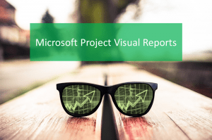 Export data from Microsoft Project to Microsoft Excel with Visual Reports represented by glasses and a chart.
