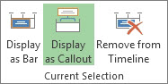 Displaying tasks as callouts in a timeline in Microsoft Project.