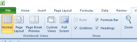 Microsoft Excel View tab on the Ribbon to display formula bar.