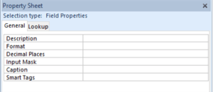 Field properties in a Microsoft Access query in Design View.