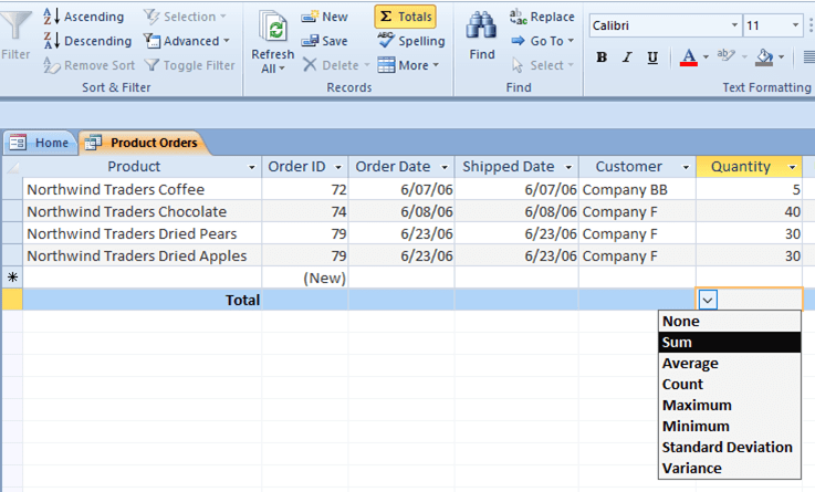 Display totals in datasheet view in a query in Microsoft Access.