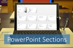 Laptop with PowerPoint presentation using sections.