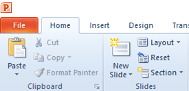 Sections command on the Home tab on the Ribbon in PowerPoint.