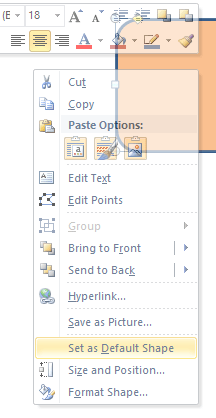 Context senstive menu that appears for shapes in Microsoft PowerPoint.