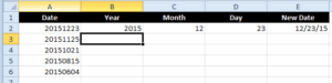 Excel Flash Fill Example extracting dates.