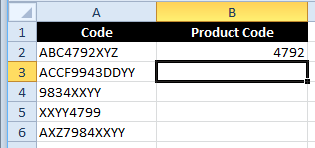 Excel Flash Fill Example extracting numbers from text.