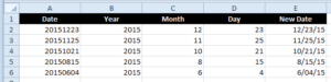 Excel Flash Fill Example extracting dates finished.