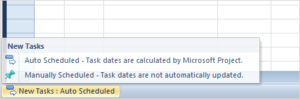Scheduling menu that appears in the Status Bar in Microsoft Project.