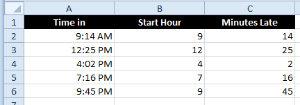 Excel Flash Fill Example extracting hours and minutes finished.