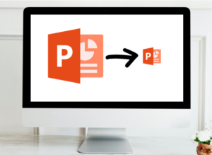 Compress PowerPoint presentations to reduce file size represented by large and small PowerPoint icons.