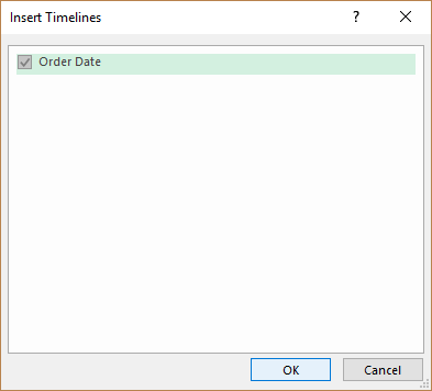 Microsoft Excel Insert Timeline dialog box with date field.