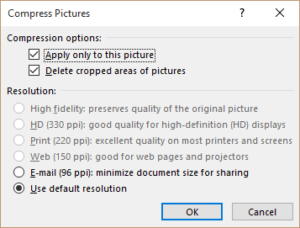 Coompress video idalog box in PowerPoint 2019 and later versions.