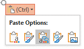 Smart Tag options when you insert a chart from Excel into PowerPoint.