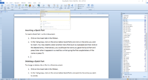 Insert new quick part in Word document.