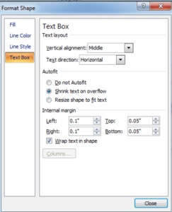 Microsoft PowerPoint format shape dialog box in 2007 for autofit options.
