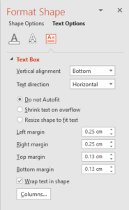 Task Pane in PowerPoint 2013 or 2016 to turn off autofit.