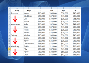 Fill or replace blank cells in Excel with a value from a cell above with worksheet of cities.