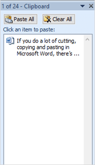 Microsoft Word Clipboard task pane.
