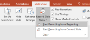 PowerPoint Record Slide Show button on Ribbon.