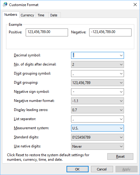 Customize Format dilaog box in Windows Control Panel to change measurement system units in PowerPoint or Excel from cm to inches or vice versa.