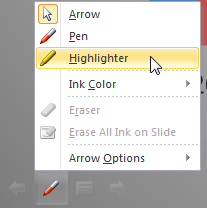 Highlight option in PowerPoint slide show.