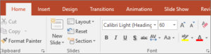 Home tab in the Ribbon in PowerPoint 2016 with text highlight command.