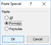Microsoft Excel Paste Special dialog box.
