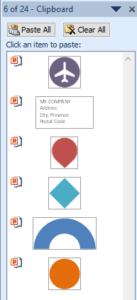 PowerPoint Clipboard including multiple copied objects.