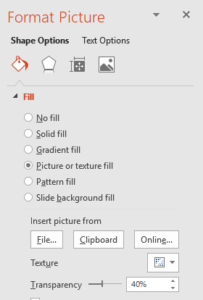 Make picture or image transparent in PowerPoint using Format Picture task pane.