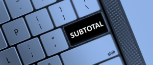 Keyboard with subtotal on key representing Excel Subtotal feature.
