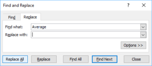 Excel Find and Replace dialog box to replace text in labels.