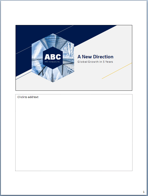 Default notes page in PowerPoint in Notes Page View.