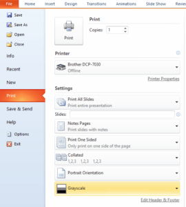 PowerPoint print notes setting.