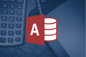How to create a calculated field in a Microsoft Access query depicted by Access logo on top of a calculator.