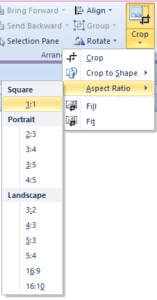 Crop to aspect ratio drop down menu in PowerPoint.